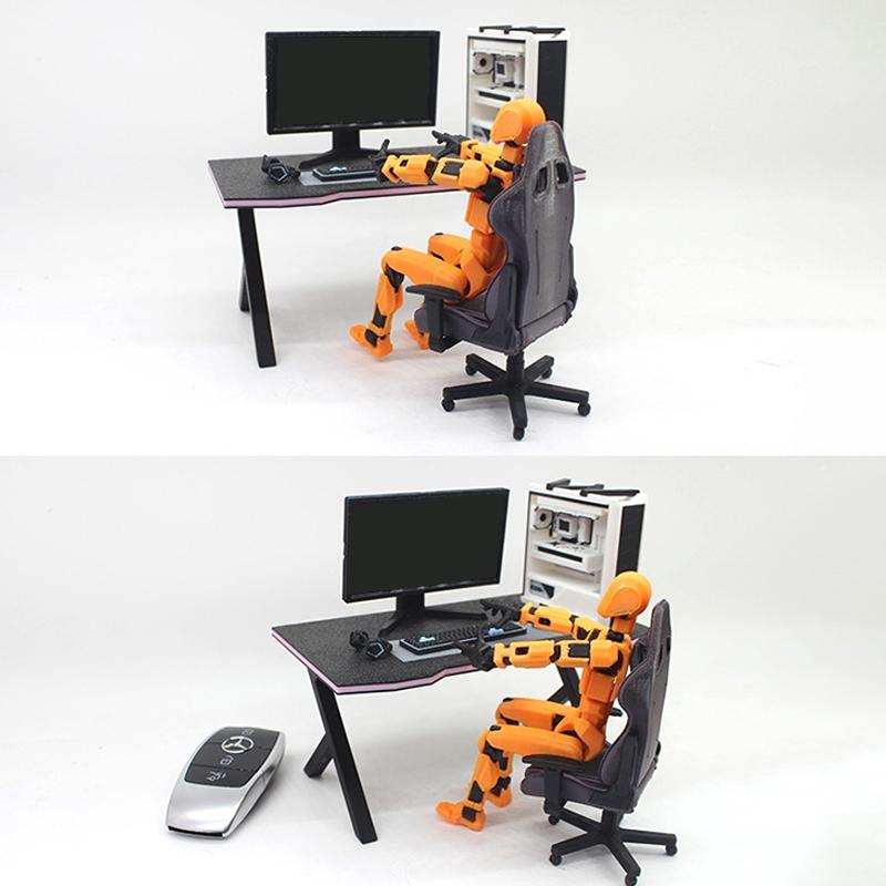 1/12 Puppenhaus Esports Spiele Computer Tastatur Set Schreibtisch Stuhl Set Puppe Arbeitszimmer Möbel Dekor Mikro Szene Requisiten