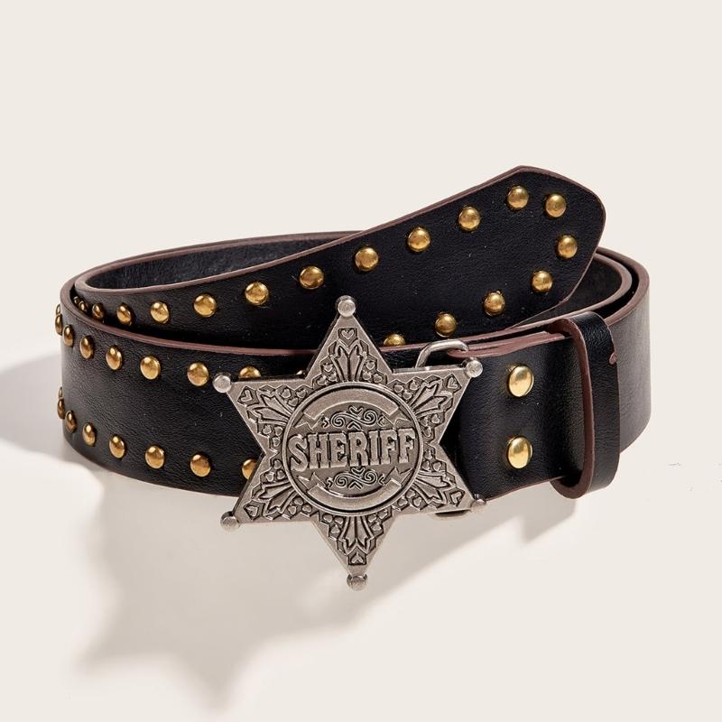Fashionable Jeans Belt with Buckles All-Matched Design Western Cowgirl Waist Belt Star Rivets Punk Wide Belt Decorations