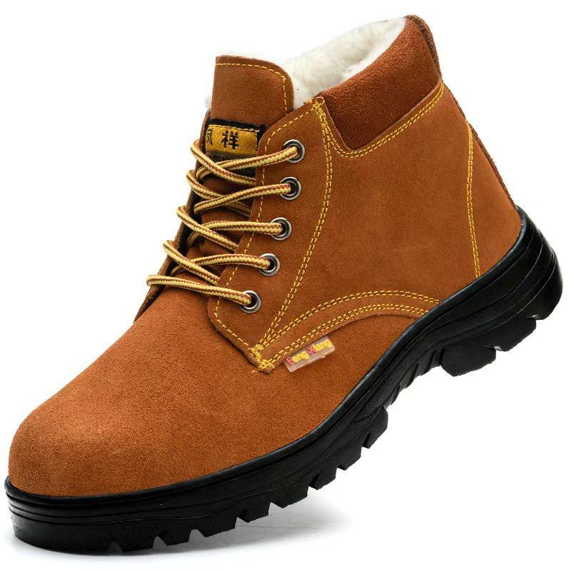 

Мужские противоударные и проколозащитные зимние бархатные утепленные хлопковые ботинки с высоким верхом, рабочая обувь для электросварщика, устойчивая к ожогам и износу 812 camel cotton; 46