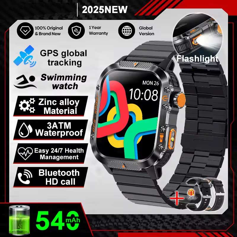 Vojenské chytré hodinky s vestavěným GPS, kompasem, výškoměrem, vodotěsností 3ATM IP69K, AMOLED displejem, Bluetooth voláním, 2,01" chytré hodinky pro Android a iOS