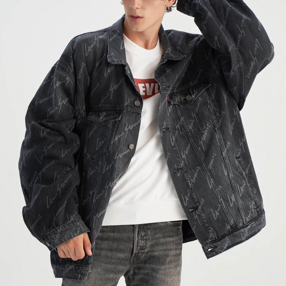 Levis Loose Fit Printed Comfortable Polo Collar Long Sleeve Denim Jacket Men Jackets Black 0016Y-0001