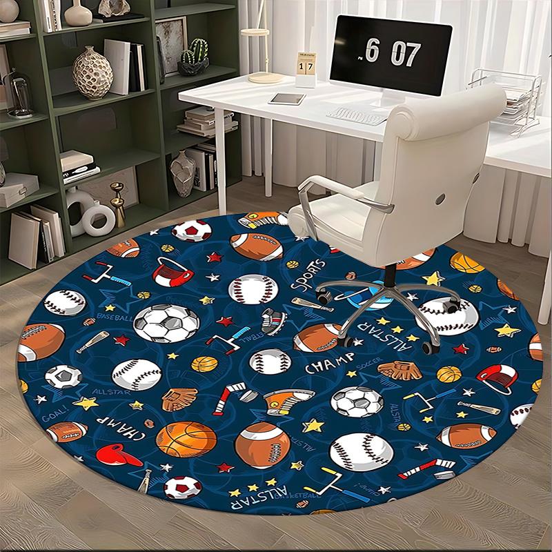 Sports Ball Office Carpet Chair Mats for Desk, Sports Theme Office Chair Mat, Non-Slip Office Carpet Chair Mats for Floor, Home Decor Office Carpet Ch