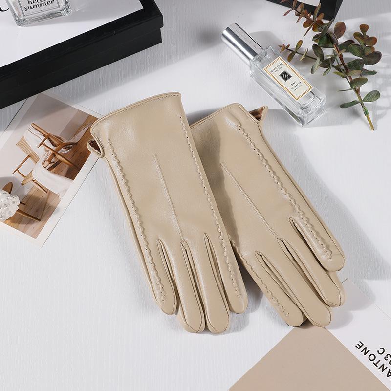 Warme Damen-Handschuhe aus PU-Leder mit Stickerei - Herbst/Winter Koreanischer Stil, Figurbetont, Samtfutter, Extra Dick für Radfahren und Autofahren
