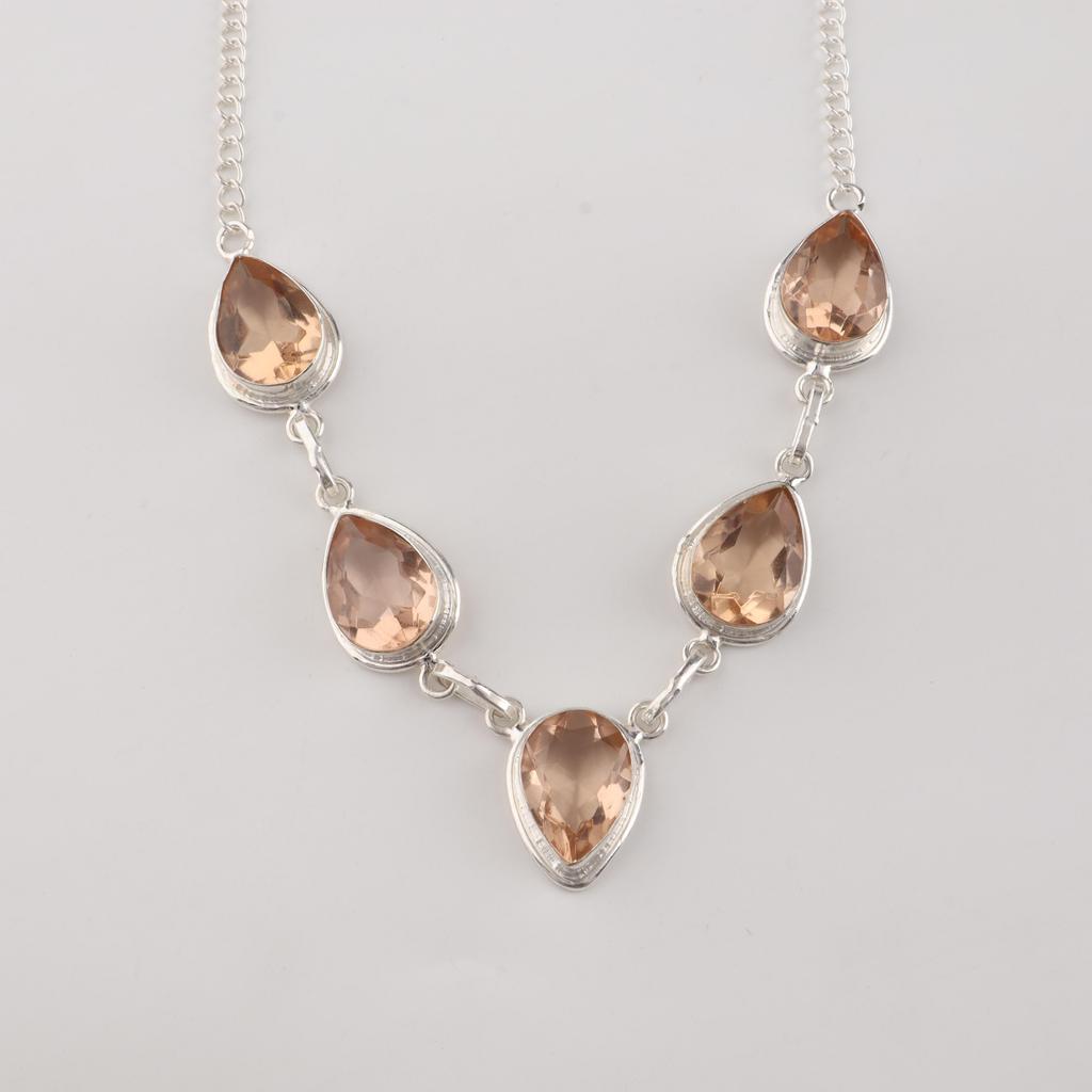 Peach Tourmaline Gemstone 925 Sterling Silver Homemade Women Necklace For Anniversary RN-1-15