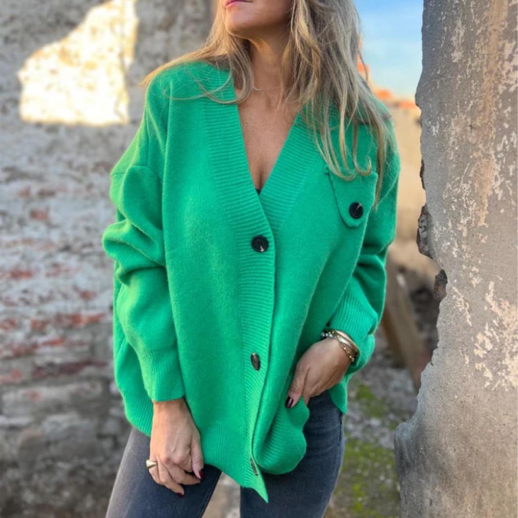 2025 Women's Fashion Long Sleeve Knitted Pocket Cardigan Sweater - Winter Outerwear