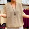 Plus Size Mint Green Christmas Hollow-out Knit Loose V-neck Pullover Thin Sweater Spring Summer Sweater for Women