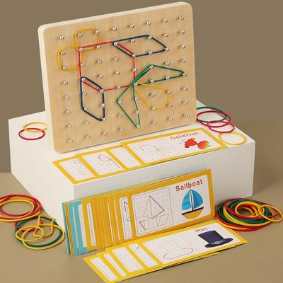 Kids' Creative Geometric Puzzle Nail Board - Rubber Band & Wooden Toy for Early Learning and Thinking Development