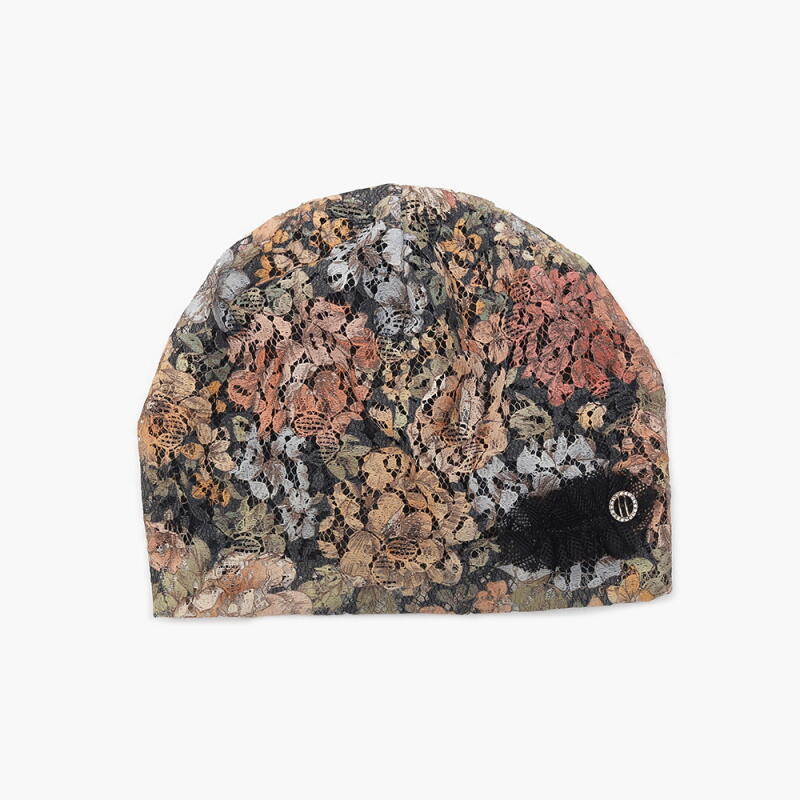Women s Summer Floral Pattern Shirring Banding Cubic Middle-aged Hat orange