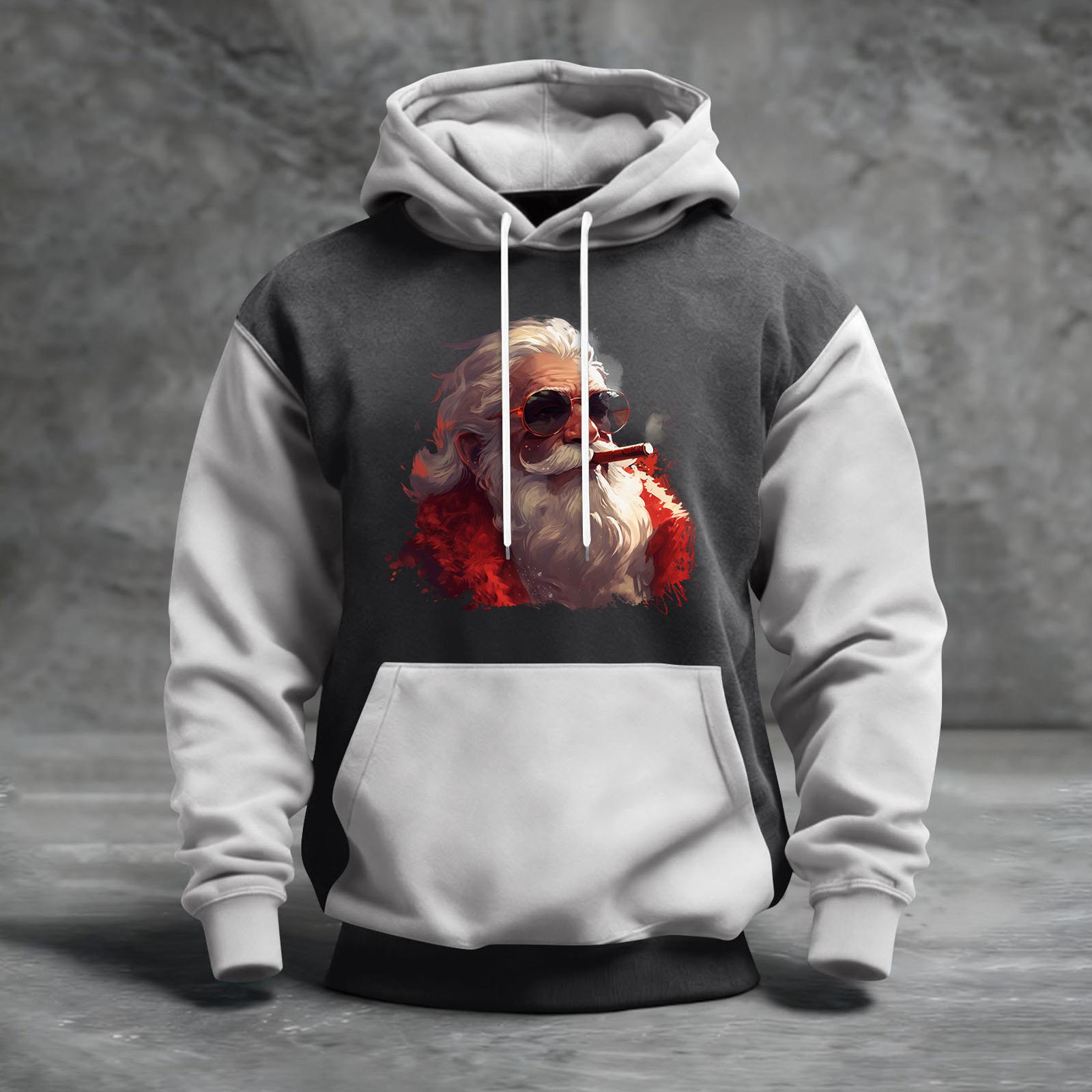 

Мужской рождественский свитшот с капюшоном, повседневный, спортивный, удобный, с цветными блоками и принтом XXXL