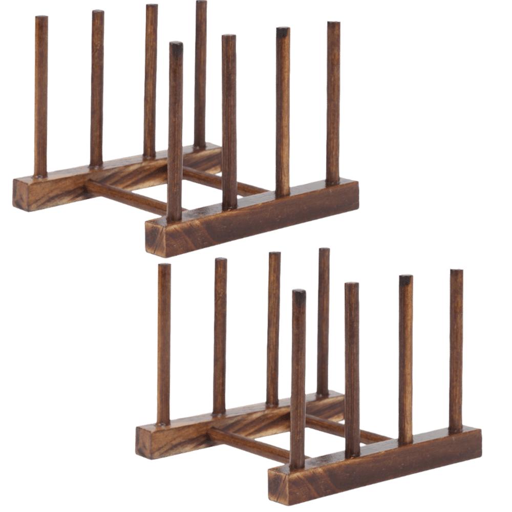2pcs Durable Vertical Design Dish Drying Rack Brown Color Collapsible Dish Storage Rack Cabinet Organizer For Kitchen Use