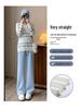 Petite Chenille Wide-Leg Pants: Women's Autumn/Winter Fleece-Lined High-Waist Knit with Wheat Ear Pattern.