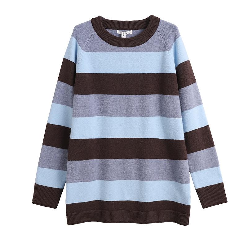 Women's Oversized Striped Sweater Knitted Top for A Laid-back Look, Suitable for Autumn and Winter As A Base Layer, Making The Figure Look Slimmer.