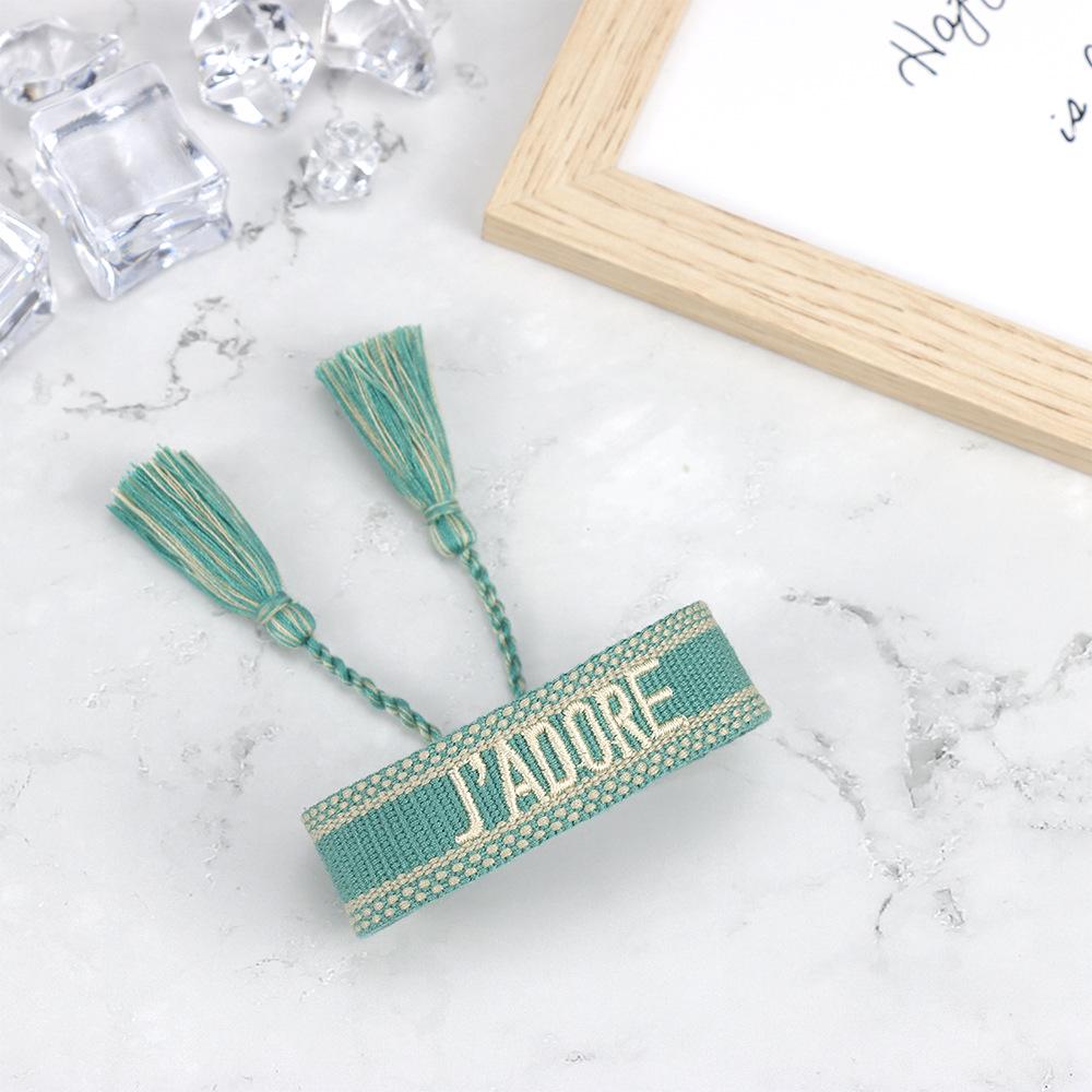 J'adore Bracelet: Embroidered Letter Tassel Wristband for Women & Couples