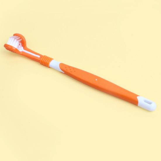 Evcil Hayvan Diş Fırçası Üç Taraflı Çok Açılı Temizleme Plastik Köpek Yumuşak Kıllı Diş Fırçası Ağız Bakımı için