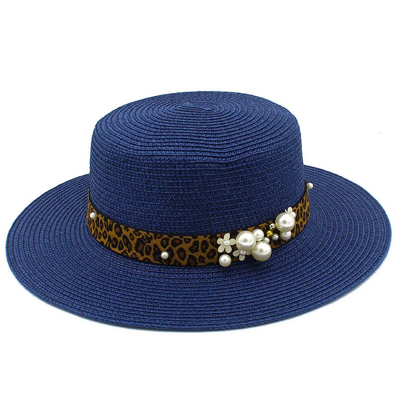 Hot Sale Straw Top Hat Fashion Pearl Accessories Panama Shade Straw Hat Women's Summer Big Eaves Beach Hat