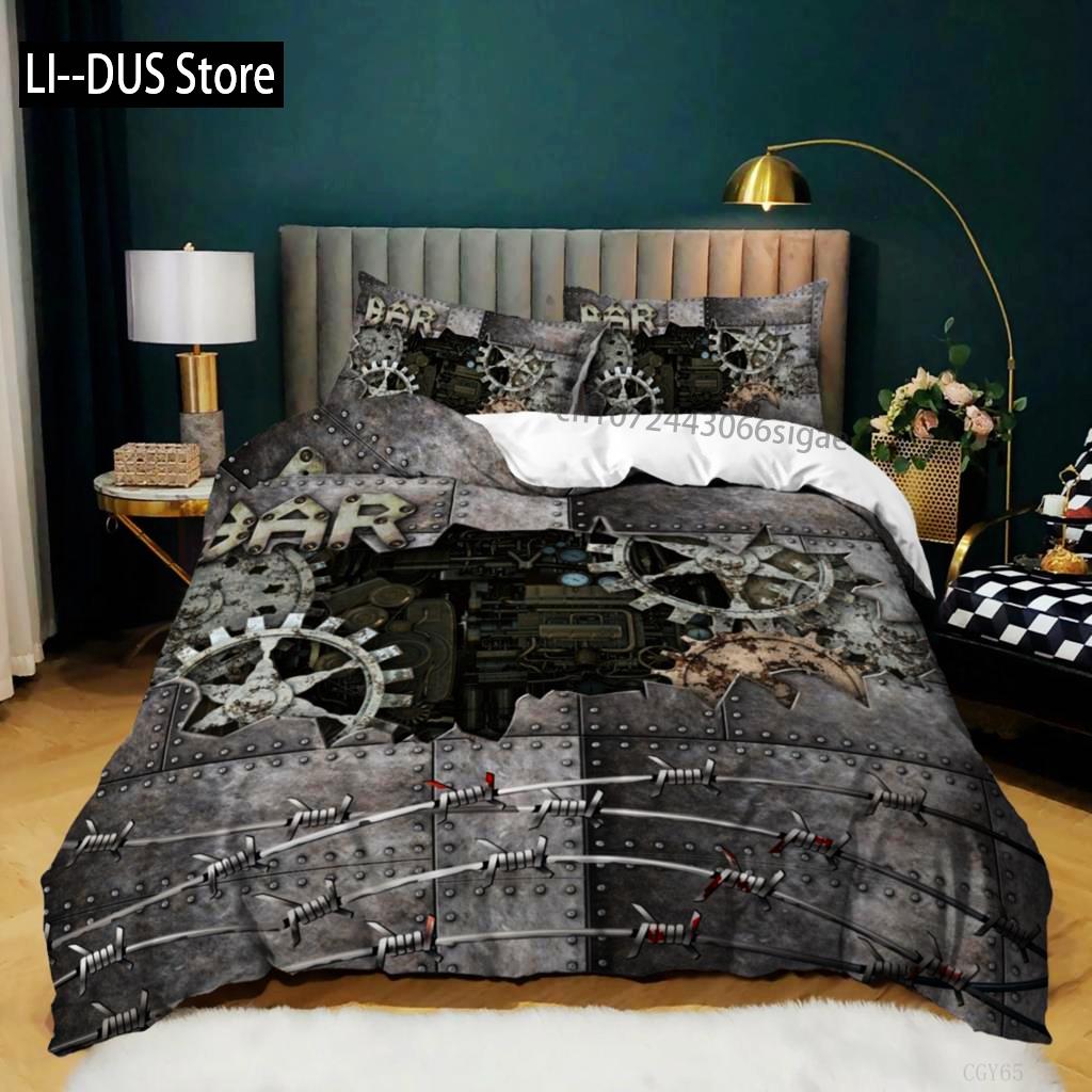 Gear Duvet Cover Set Colorful Gear Mechanical Device Bedding Set For Kids Boys Men Queen King Size Chic Microfiber Quilt Cover