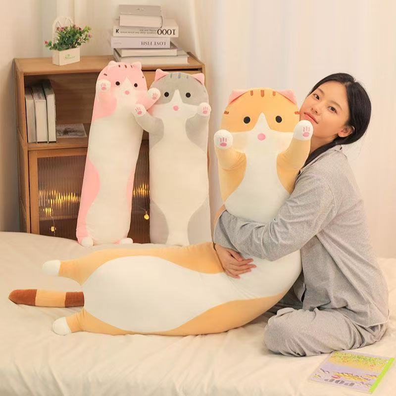 50/70/90/110/130cm Giocattoli Peluche Gatto Lungo Morbido Carino Divertente Pausa Ufficio Cuscino per Riposo Letto Sonno Decorazione Casa Bambola per Bambini Ragazza Regalo