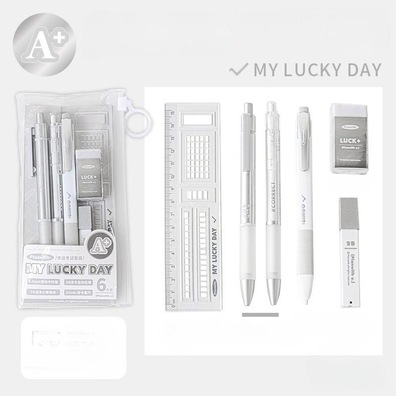 

6pcs Exam Stationery Set for Students Includes 2B Pencil Eraser RulerGel PensDesigned for ExamsSchool Supplies