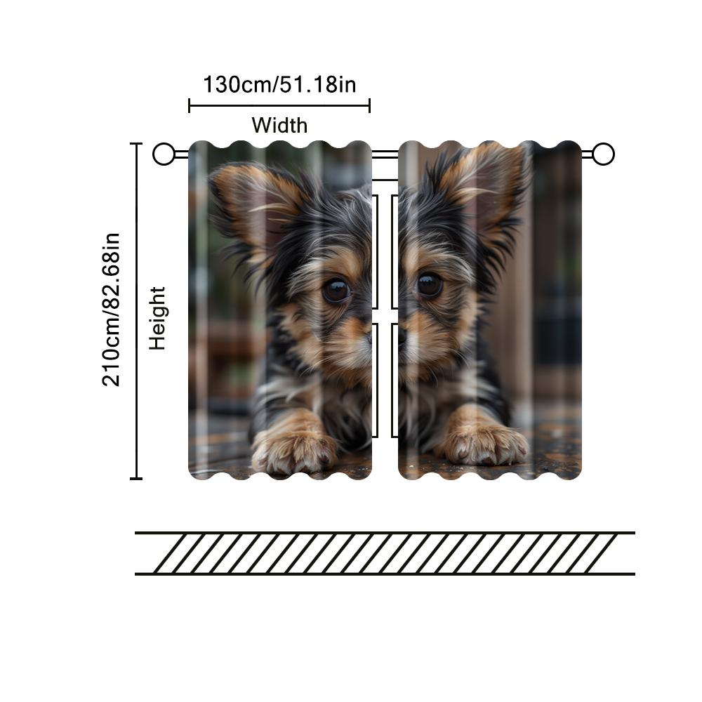 2 Stück, Filtervorhänge (ausgenommen Stangen, unbeweglich, ohne Batterien) Yorkie Hund für Schlafzimmer und Wohnzimmer