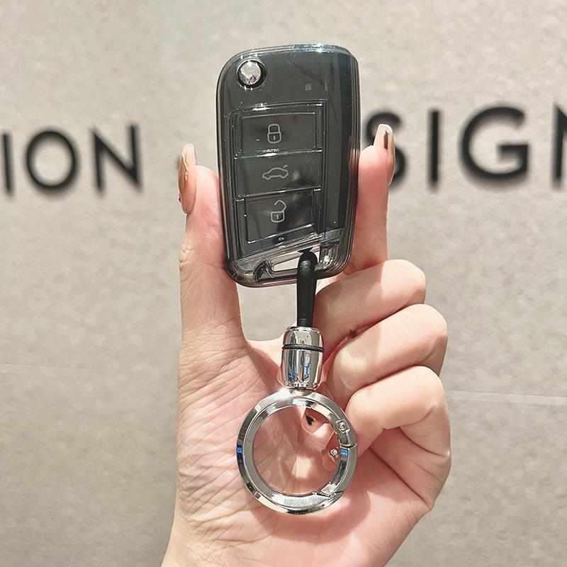 Transparent Black Key Cover for FAW-Volkswagen Jetta VS5/VS7 - Simple Design