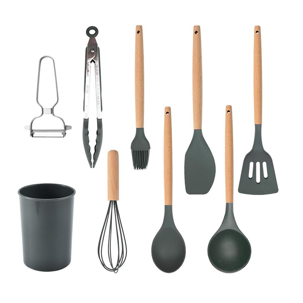 Hiino Kano Kitchen Utensil Perfect for Single Housewarming Day Durable Wooden Suitable for and Chinese and Stylish Color Scheme Set, 12-Piece/9-Piece