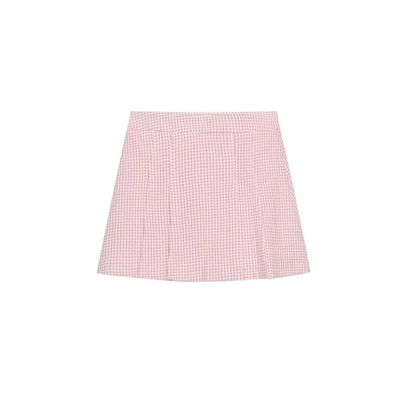 

Summer New Product Women s Clothes Pleated Decorative High Waist Small Plaid Girly Style Casual Fashion Culottes 1478090 Pink L