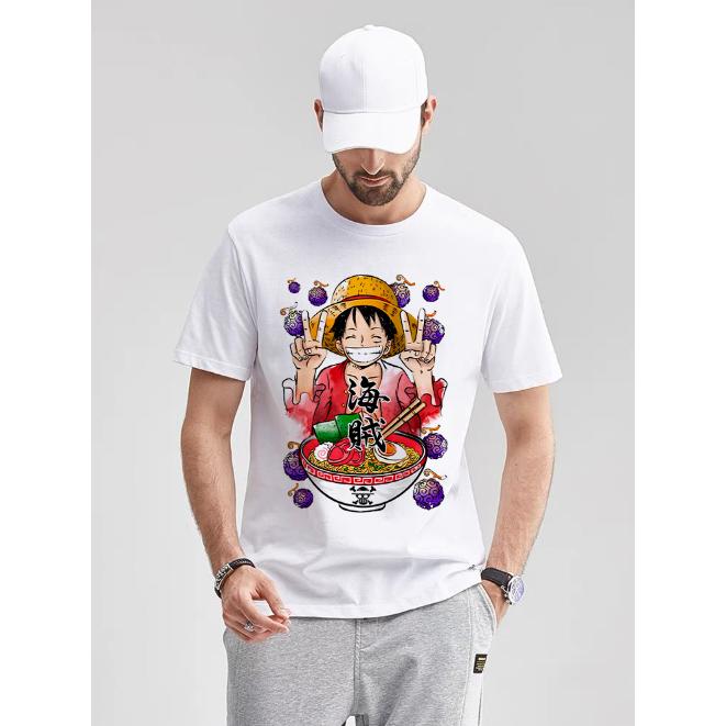 Nika Luffy Gear 5 ONE PIECE Anime Männer Frauen Sommer T-Shirt Übergroß Harajuku Übergroß Retro Kurzarm Lässig Komfort Y2k
