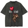 Bear Heart Print Women's T-Shirt Washed Denim Loose Plus Size Short Sleeve New Casual Trend Funny Top