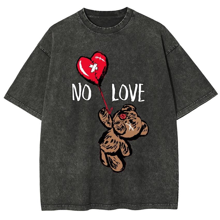 Bear Heart Print Women's T-Shirt Washed Denim Loose Plus Size Short Sleeve New Casual Trend Funny Top