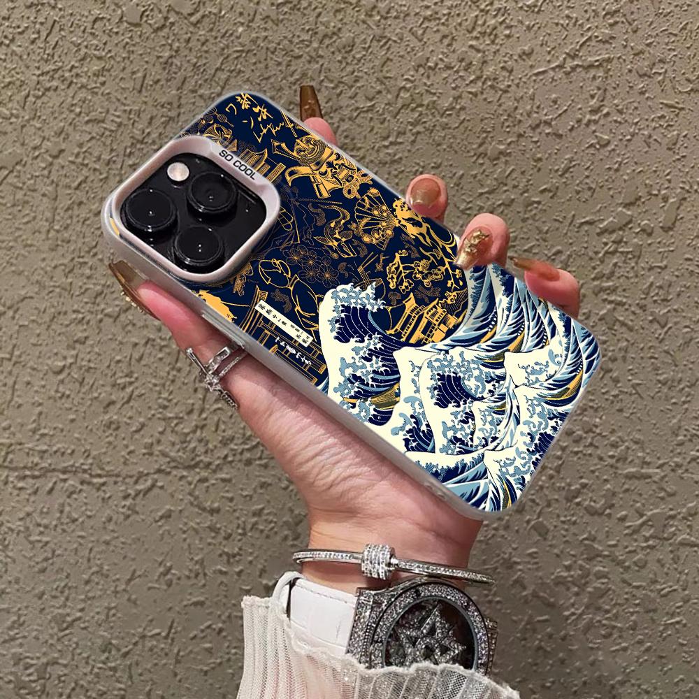 Sea Wave IMD Phone Case For Xiaomi Redmi 15C Note 14 13 12 11 10 Pro 14C 13 5G 4G Shockproof Slim Protective Silver Camera Cover