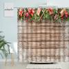 Rideau de douche Rétro Noël Nouvel An Vieille Planche de Bois Sapin de Noël Voiture Guirlande Flocon de Neige Décor de Salle de Bain Maison de Campagne