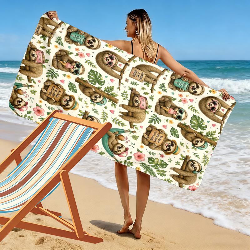 Sloths Print Beach Towel, Large Soft Quick Dry Towel for Beach Camping Swimming