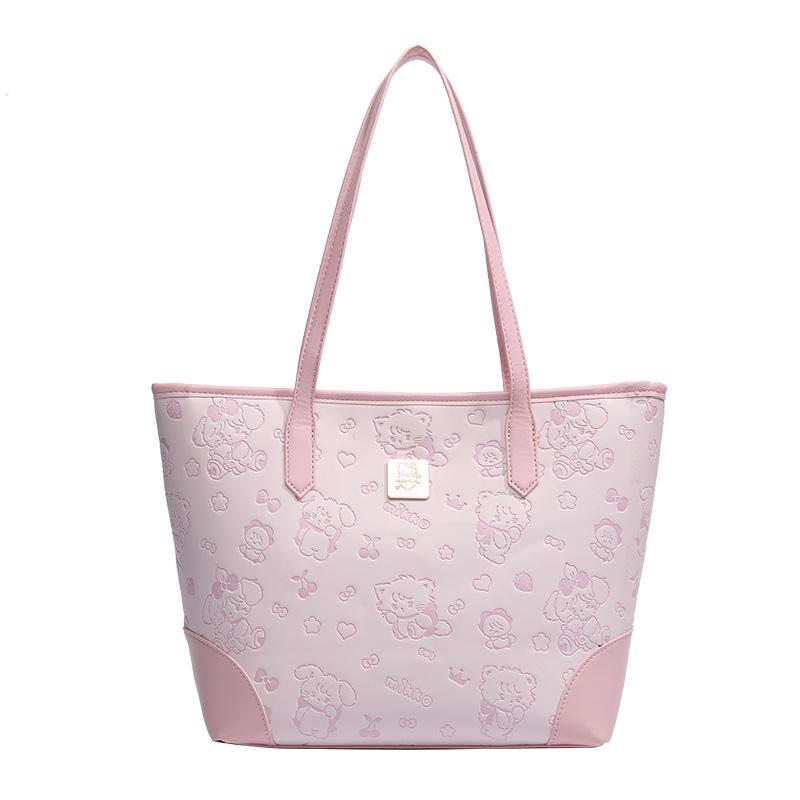 Cute girl pink print tote bag women's new high-value versatile student commuting to class shoulder
