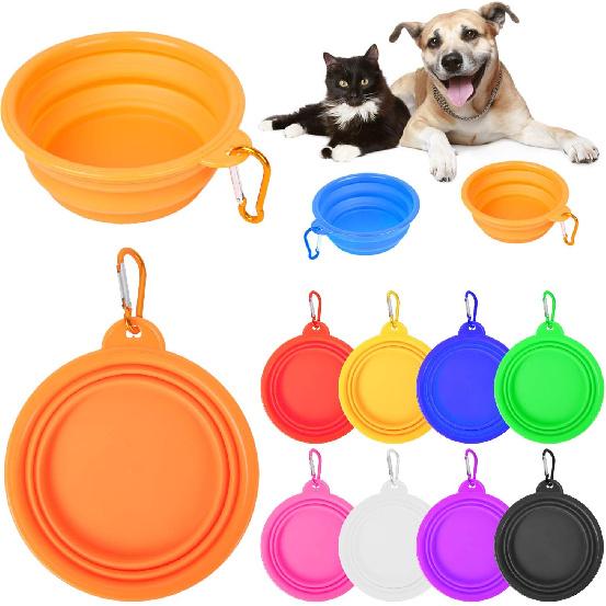 PROLOSO 9 Pcs Collapsible Dog Bowl Foldable Expandable Silicone Cup Dish for Pet Cat Food Water Feeding Portable Travel Bowl with Carabiner
