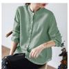 Women S Summer Stand Collar Cotton Linen Long Sleeve Loose Plus Size Shirt