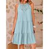 Summer Hollow Back Dress Casual Sleeveless A Line Layered Swing Vest Skirt Beach Vacation Mini