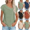 Womens Cotton Linen Tops Asymmetric Neck Short Sleeve Shirts With Buttons