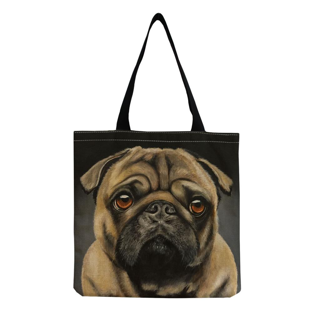 Women Vintage Linen Tote Bag - Large Capacity Dog Print Shoulder Handbag for Casual & Grocery Shopping KTB