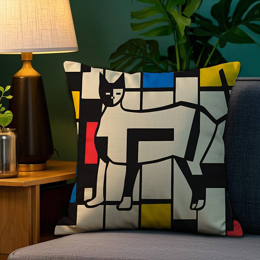 Abstract B-Bauhaus Geometry Pillow Case Plush Fabric Soft Double Sided Print Sofa Cushion Cover Throw Pillow Covers