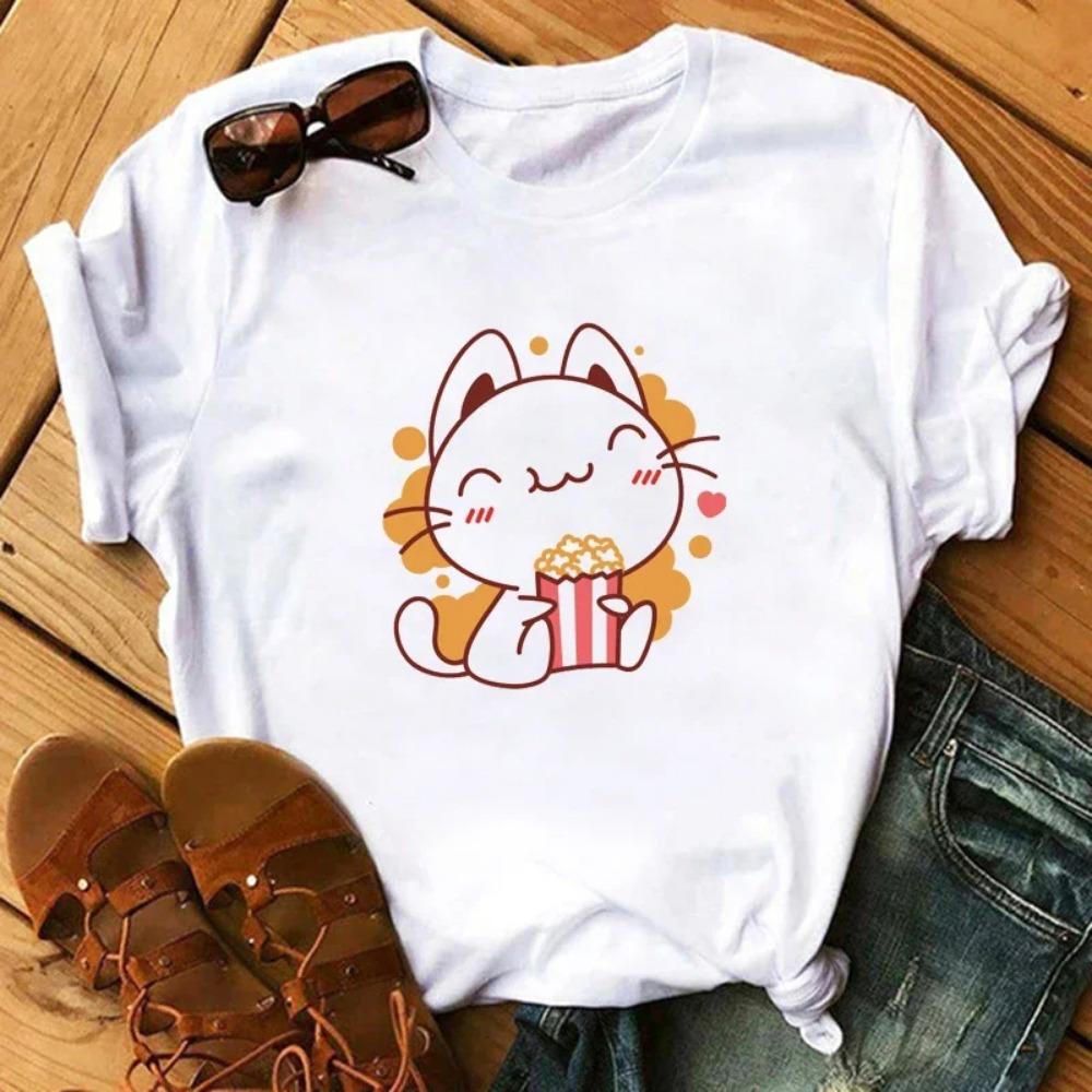 Funny Retro Casual Women's T-shirt Cute Women's Street Wear Panda Pattern Round Neck Short-sleeved Fashion Tea Print Aesthetic Clothing