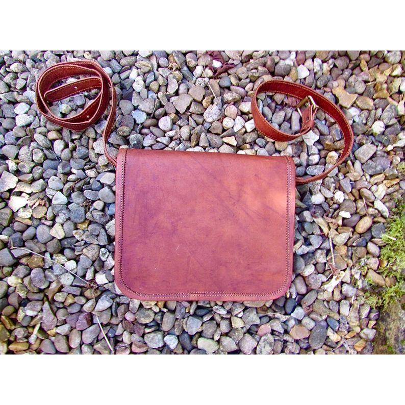 Taška pro tátu, obyčejná přední kožená brašna, 7”x9” crossbody hnědá kožená pánská taška, kožená taška přes rameno pro něj, unisex obyčejná přední taška