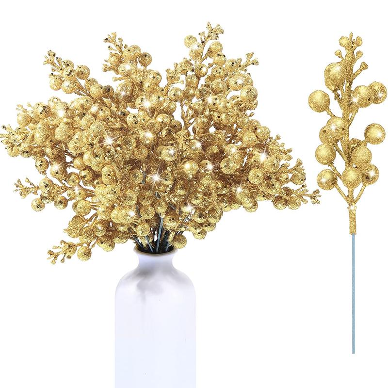 5/10Pcs Christmas Decor Artificial Glitter Berry Artificial Flower Bouquet Christmas Tree Decor Home New Year 2026 Navidad Decor