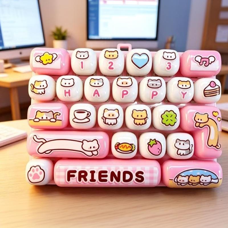 26-Key Cap Keychain Anti-Stress Keycap Clicker Keyboard Fidget Clicker Bag Charm Keychains Keyboard Keychain 1Pc