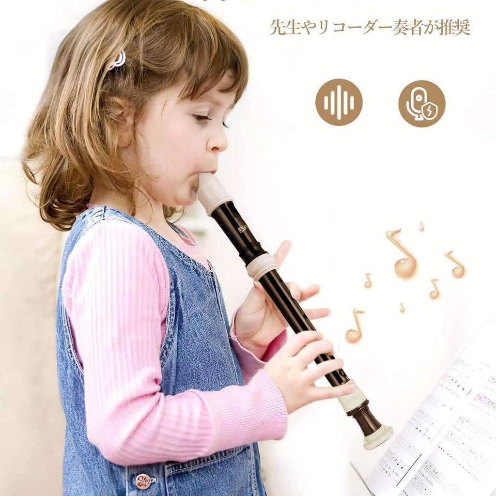 Set of 3 ABS resin soprano recorders in C detachable includes cleaning fingering and leather storage Baroque-style key, 8-hole flutes, stick, chart,