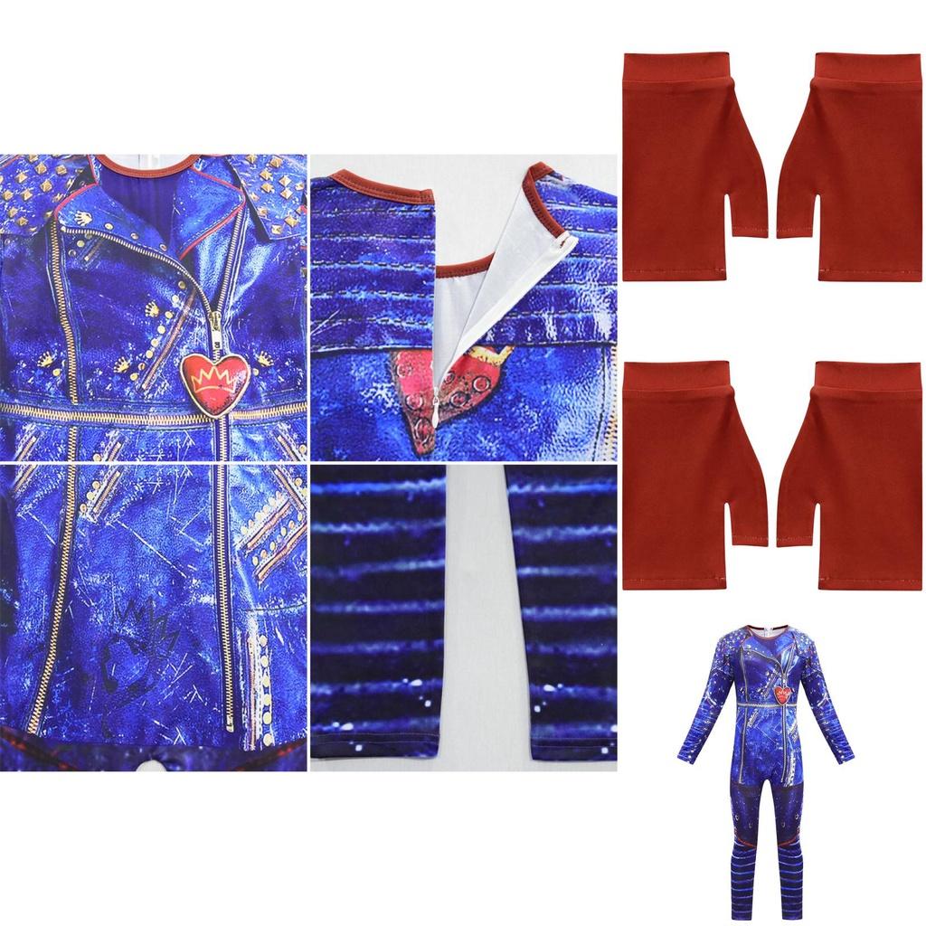 Descendants 3 Evie Cosplay Costume For Kids With Elegant Blue Full Body Jumpsuit And Back Zipper