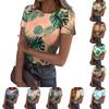 Damen Lässiges Mode-Oberteil mit Rundhalsausschnitt, Hawaiianischem Print, Kurzen Ärmeln und Rippstruktur