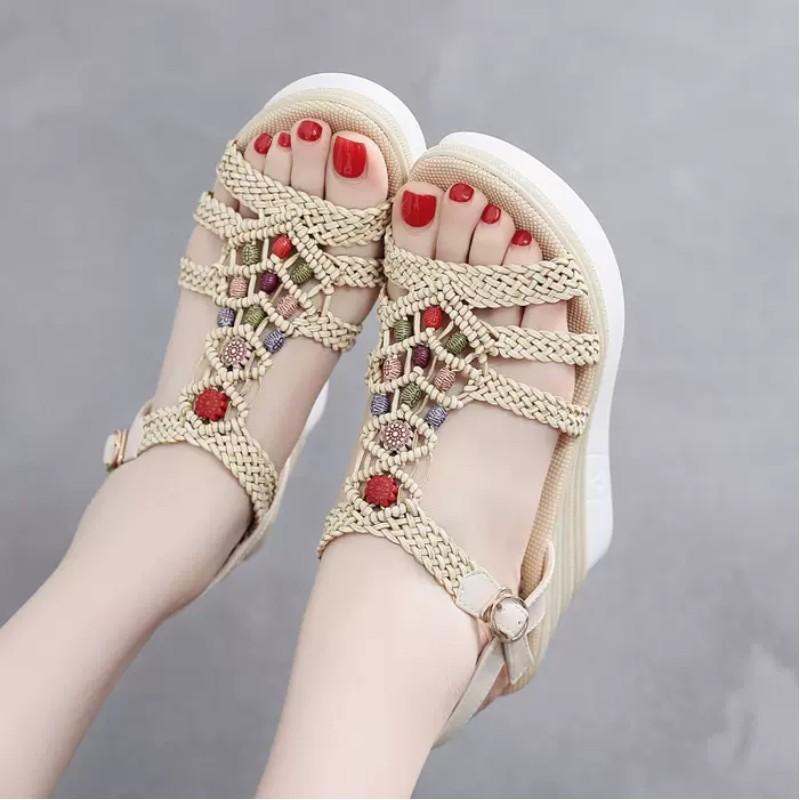 Fashion 2025 New Summer National Wind Sandals Women's Inner Increase 8cm Platform High Heels Handwoven Wedge Shoes for Women Sandals