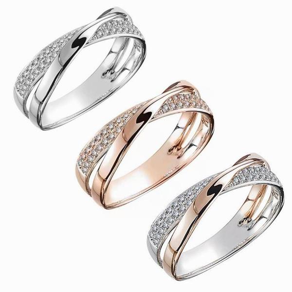 2PCS Simple X-shaped Rings for Women Wedding Engagement Jewelry