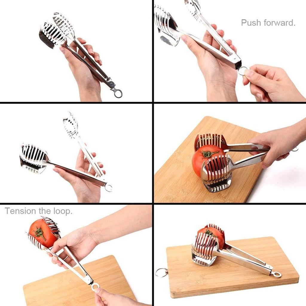 KAYCROWN Tomato Slicer Lemon Cutter Multipurpose Handheld Round Fruit Tongs Stainless Steel Onion Holder Easy Slicing Kiwi Fruits & Vegetable Tools