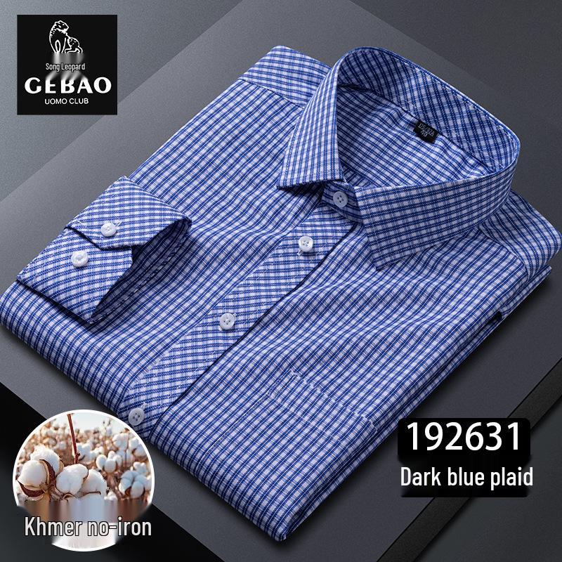 

2025 Men s Long-Sleeve Plaid Business Casual Non-Iron Shirt with Square Collar 41